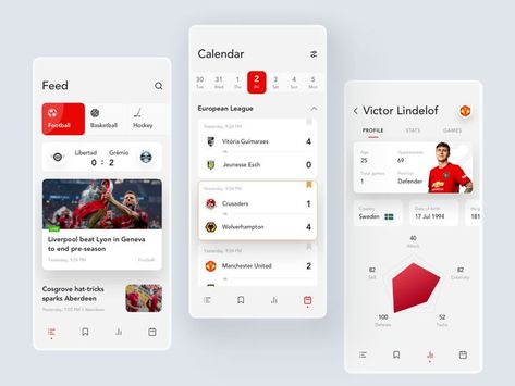 Sports News App by Sergey Sivukhin 👾 on Dribbble App Ui Ux Design, Football App, Ui Design Mobile, App Interface Design, Mobile Interface, Sports App, Mobile Ui Design, Mobile App Ui, App Interface