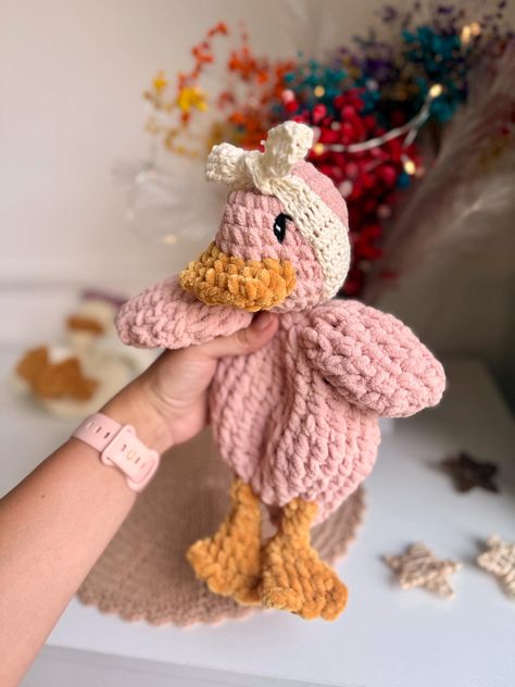 Duck Snuggler, Duck Lovey, Della Duck, Duck Crochet, Toy Duck, Crochet Duck, Lovey Crochet, Touch Hand, Duck Baby