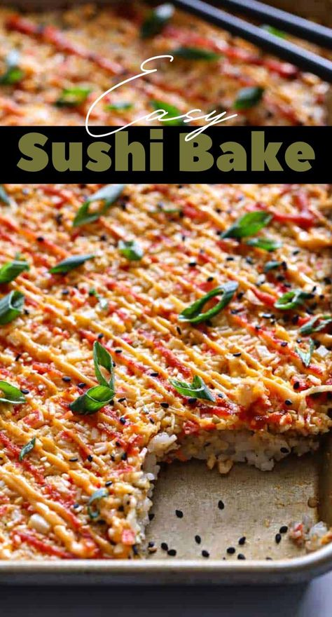 Hawaiian Sushi Bake, Easy Sushi Bake, Crab Bake, Crab Sushi, Sushi Bake, Spicy Crab, Easy Sushi, Creamy Crab, Sushi Dishes