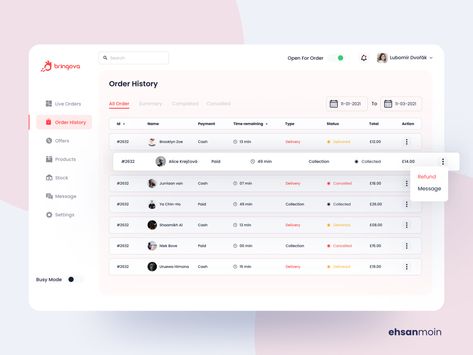 Crm Dashboard Ui Design, History Page Design, Crm Design, Dashboard Design Template, Web Application Design, Dashboard Interface, Food Web Design, Portal Design, Web Dashboard