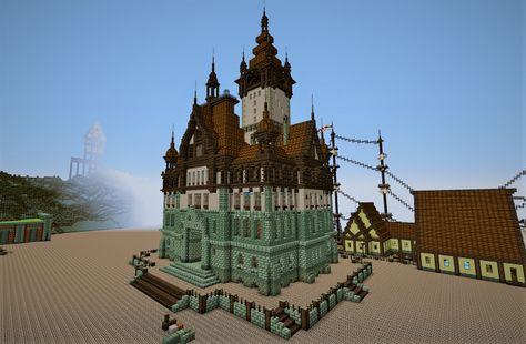 Neo-renaissance town hall.  The rear facade, looking NW Minecraft Midevil Library, Town Hall Minecraft Easy, Minecraft Old Town, Minecraft Medieval Town Hall, Medieval Town Square Minecraft, Minecraft Town Hall, Library Exterior, Castle Hall, Minecraft Palace