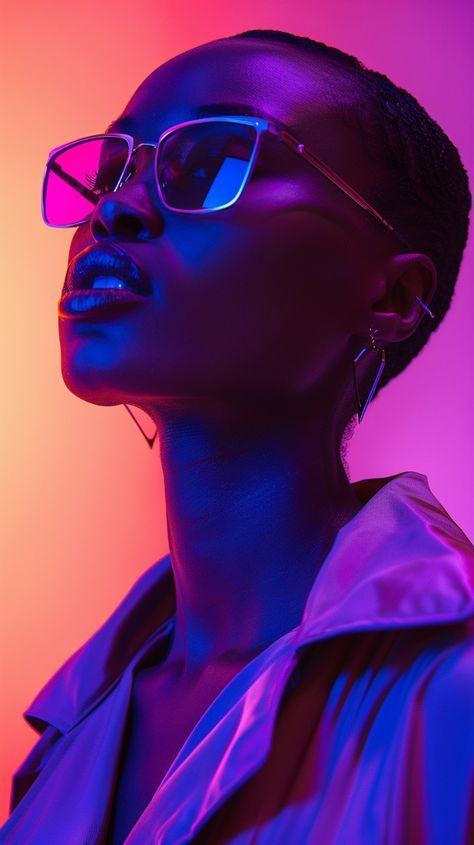 Studio Light Portrait, Rgb Portrait Photography, Neon Birthday Photoshoot, Bright Colors Photoshoot, High End Editorial, Black And White Photo With Pop Of Color, Purple Light Photoshoot, Led Photoshoot Ideas, Rgb Photoshoot