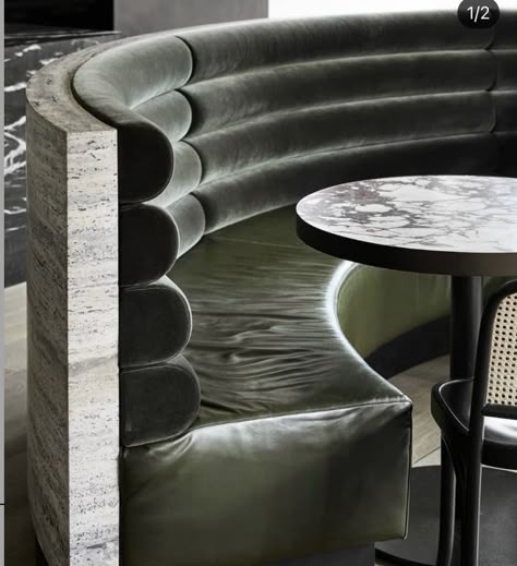 Curved Banquette Seating, Restaurant Banquette, Cafe Bench, Curved Banquette, Adam Hunter, Leather Interior Design, Leather Banquette, Joinery Details, Booth Seating