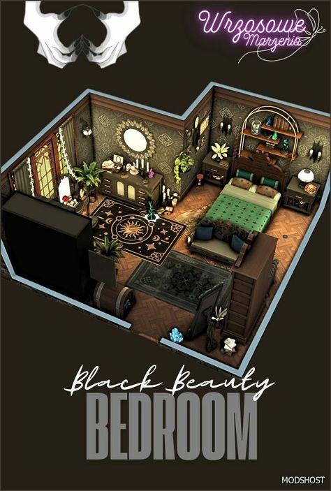 Download Black Beauty 🖤 Bedroom for Sims 4 at ModsHost NOW! #bedroom #rooms #mods #sims #videogames #sims4cc #gaming Sims 4 Teen Boy Room, Sims 4 Boy Room Cc, Bedroom Cc Sims 4, Sims 4 Bedrooms, Bedroom Sims 4, Fluffy Curly Hair, Beauty Bedroom, Sims 4 Bedroom, Teen Boy Room