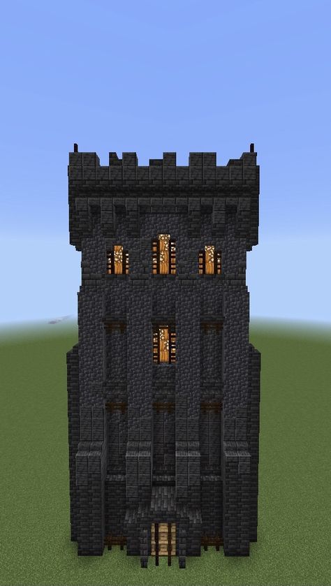 Minecraft Black Stone Builds, Dark Tower Minecraft, Black Castle Minecraft, Gothic Mansion Minecraft, Black House Minecraft, Gothic Architecture Minecraft, Minecraft Dark Castle, Minecraft Deep Slate Build, Dark Castle Minecraft