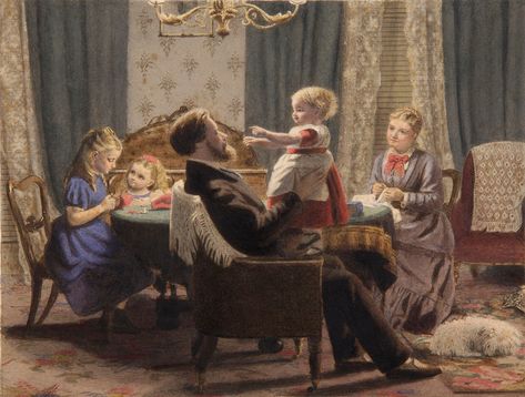 This month is all about fathers (because of Father's Day, of course) so let's talk about the 19th-century father? Who was he? A disciplinarian, for sure, and "head of the family", but, as this painting shows, he could also be playful and caring. Fatherhood Painting, Victorian Nursery, Historical Romance Novels, Catholic Family, Best Mother, Drawing Room, Catholic Faith, Inspirational Pictures, A Drawing