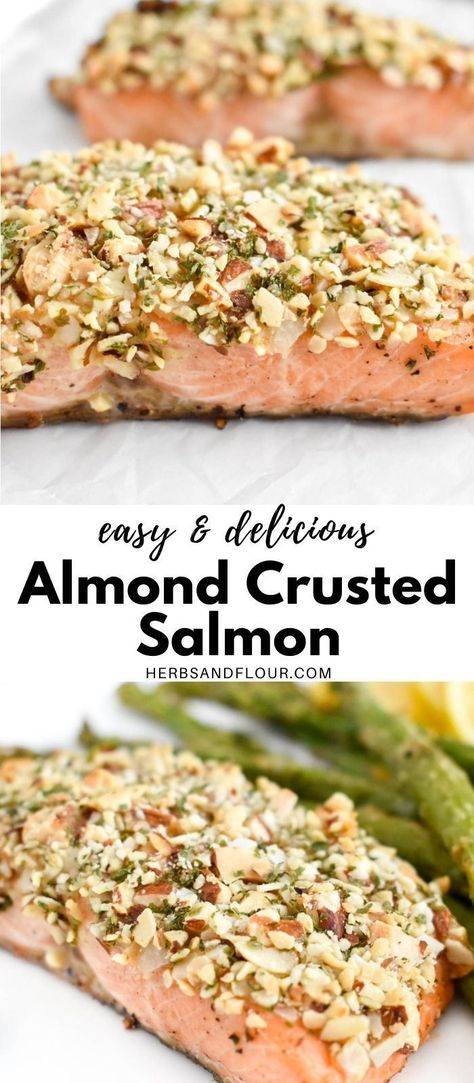 Nut Crusted Salmon Recipes, Healthy Almond Recipes, Low Cholesterol Baking, Almond Recipes Savory, Low Fat Salmon Recipes Healthy, Salmon Crusted Recipes, Salmon Recipes For Diabetics, Low Cholesterol Salmon Recipes, Low Fat Salmon Recipes