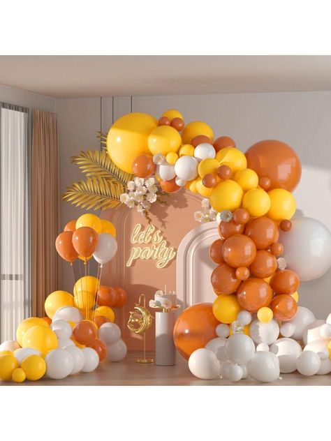 127pcs White Yellow Orange Balloons Garland Arch Kit,18  10 5 Inch Different Sizes Pack Party Latex Balloons For Valentine's Day Birthday Holiday Party Decorations Multicolor    Latex     Event & Party Supplies, size features are:Bust: ,Length: ,Sleeve Length: Orange And Yellow Party Decorations, Orange Balloon Decorations, Yellow Party Decorations, Bday Decor, Orange Birthday, Orange Balloons, Yellow Party, Yellow Table, Garland Arch