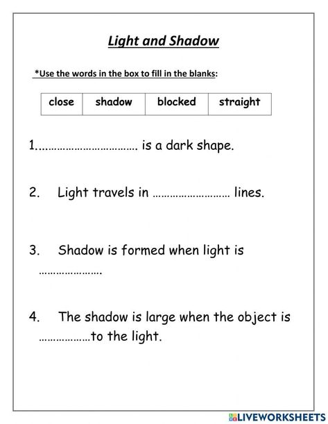 Shadow Science Activities, Live Worksheet, Online Activities, Science Activities, Light And Shadow, Science