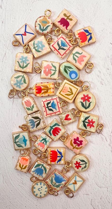 Charm Only Tiny Clay Charm Necklace, Ceramic Charms, Handmade and Hand Painted - Etsy Clay Charm Necklace, Polymer Pendant, Plant Enamel Pin, Make Clay Beads, Jewelry 2024, Ceramic Charms, Necklace Ceramic, Mini Altar, Clay Inspo