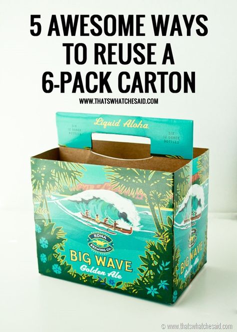 5 Ways to Reuse A 6 Pack Carton!  Don't throw them away anymore!  Reuse! Cardboard Beer Box Crafts, Recycled Organizers, Beer Box Crafts, Upcycle Cardboard, Beer Bottle Carrier, Cereal Box Craft, Cardboard Box Diy, Magic Ingredients, Paper Borders