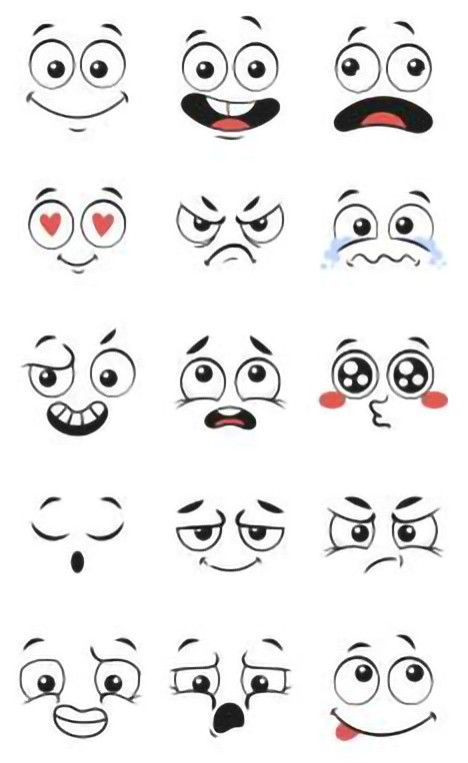 Easy Funny Faces To Draw, Cartoon Eyes Expressions, Cartoon Eye Expressions, Drawing Face Expressions Sketches, Face Reaction Drawing, Face Emoji Drawing, Doodle Shapes, Cartoon Faces Expressions, Face Parts