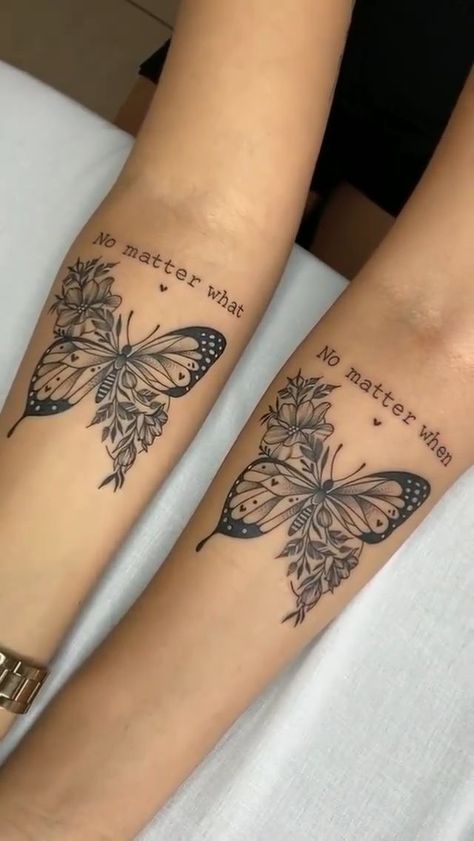 Tattoo Writing, Butterfly Tattoos On Arm, Unique Butterfly Tattoos, Matching Friend Tattoos, Hand Tattoos For Girls, Cute Hand Tattoos, More Feminine, Bff Tattoos, Friendship Tattoos