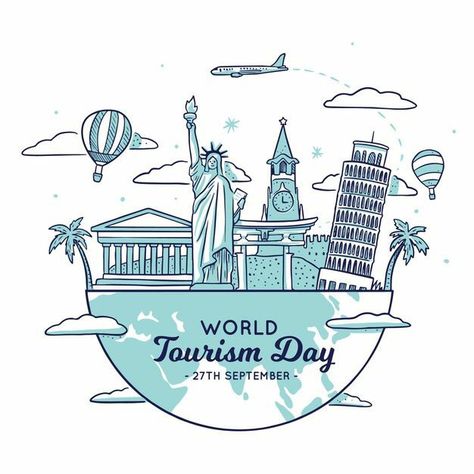 Tourism Drawing, Tourism Illustration, World Tourism Day, Tourism Day, Leaf Decoration, Art Tutorials Watercolor, Illustrator Vector, Day Illustration, Travel Logo