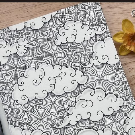 Sky Pen Drawing, Sky Doodle Art, Zen Tangle Letters, Clouds Doodle Art, Doodle Background Ideas, Art Page Background, Zen Tangle Drawings, Landscape Doodle Art, Relaxing Patterns To Draw