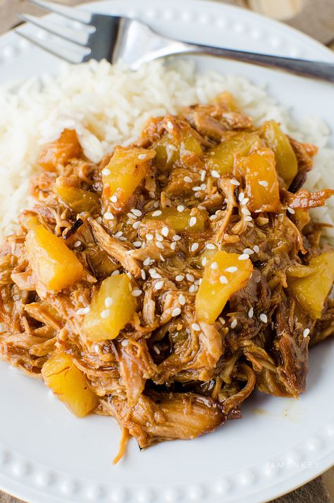 Slow Cooker Pineapple Teriyaki Pulled Chicken Recipe Slow Cooker Pulled Chicken, Pulled Chicken Recipe, Chicken With Pineapple, Pulled Chicken Recipes, Pineapple Teriyaki, Chicken Carbonara Recipe, Slow Cooker Teriyaki, Pan Chicken Fajitas, Chicken Crockpot