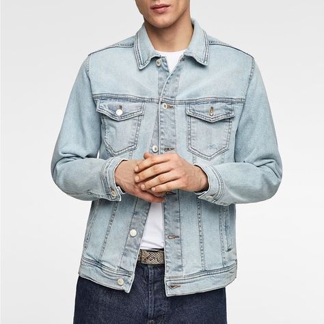 ZARA Men Basic Denim Jacket LARGE Zara Men, Denim Jacket Men, Zara Man, Denim Jacket, Stain, Zara, Collar, Outfit Inspo, Plus Fashion