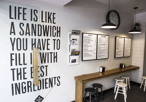 The Sandwich Shop - Broadsheet Sandwich Shop Menu Ideas, Sandwich Bar Design, Sandwich Coffee Shop, Sandwich Shop Decor, Sandwich Shops Interior, Sandwich Cafe Interior, Sandwich Cafe Design, Small Sandwich Shop Ideas, Sandwich Store Design