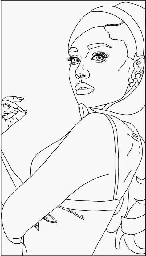 Celebrities Coloring Pages, Ariana Grande Outline Drawing, Ariana Grande Coloring Pages, Celebrity Coloring Pages, Ariana Grande Line Art, Ariana Sketch, Ariana Grande Sketch, Ariana Drawing, Tumblr Coloring Pages