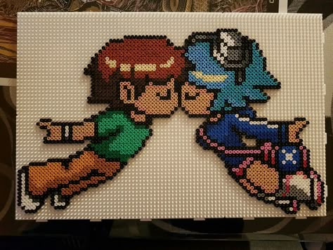 Scott pilgrim y Ramona flowers Hama midi Scott Pilgrim Perler Beads, Easy Perler Beads, Bead Templates, Easy Perler Bead Patterns, Melty Bead Patterns, Ramona Flowers, Pearl Beads Pattern, Easy Perler Beads Ideas, Scott Pilgrim Vs. The World