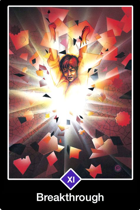 Daily Angel Oracle Card: Breakthrough, from the Osho Zen Tarot Card deck, by Osho Breakthrough: "The predominance of red in this card indicates a glance that its subject is energy, power, and stren... Justice Tarot, Tarot Significado, Angel Tarot Cards, Angel Tarot, Angel Oracle Cards, Tarot Tips, Tarot Major Arcana, Oracle Tarot, Angel Cards