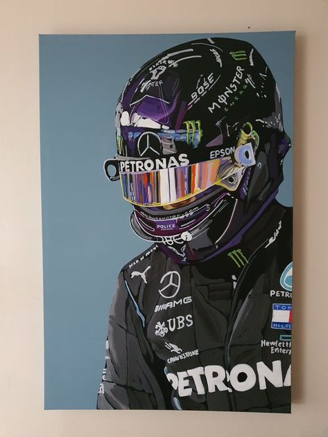 Lewis Hamilton Original Portrait Artwork Lewis Hamilton Artwork, F1 Painting Ideas, Formula One Art, Lewis Hamilton Painting, Lewis Hamilton Drawing, Lewis Hamilton Portrait, Lewis Hamilton Art, F1 Painting, F1 Drawing