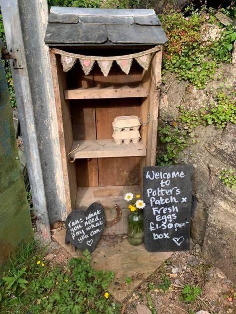 Egg Honesty Box Ideas, Roadside Stall Farm Stand, Honesty Box For Eggs, Honesty Box Ideas, Farmstand Money Box Ideas, Egg Sale Stand, Honesty Stall Ideas, Flower Honesty Stand, Honesty Stall