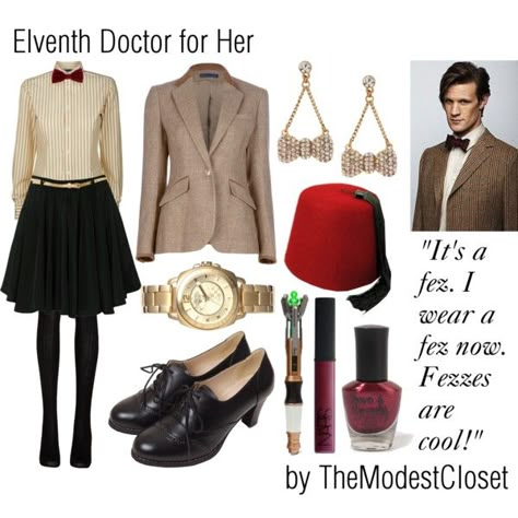 "Doctor Who - The Eleventh Doctor for Her" by themodestcloset on Polyvore Doctor Who Inspired Outfits, Doctor Outfit Women, Polyvore Halloween, Doctor Inspiration, 11 Doctor, Doctor Who Outfits, The Eleventh Doctor, Comic Con Costumes, Doctor Who Cosplay