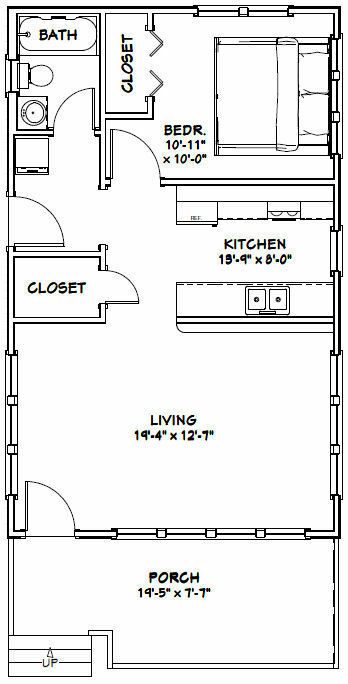 20X32 HOUSE -- 1 Bedroom -- PDF Floor Plan --640 sq ft -- Model 1G - $29.99 | PicClick Primative Decor, Housing Design, Granny Flats, Garage Studio, Backyard Studio, Cabin Floor Plans, Tiny House Floor Plans, Garage Conversion, Alternative Lifestyle