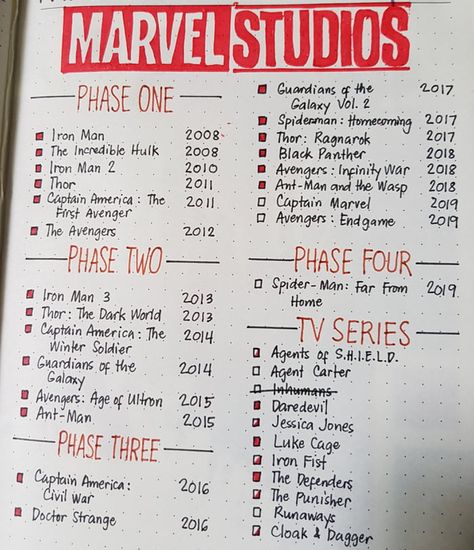 Movies To Watch List, Disney Movie Marathon, Marvel Movies In Order, Disney Movies List, Bullet Crafts, Movie To Watch List, 9gag Funny, Journal Bullet, Bullet Journal Notebook