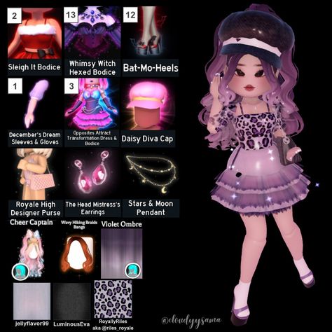 Moon And Stars Royale High Outfit, Royale High Barbie Outfit, Royale High Purple Outfits, Playful Purple Royale High, Playful Purple Outfit Royale High, Incognito Outfit Royale High, Y2k Rh Outfits, Royale High Outfit Combos, Royal High Outfits