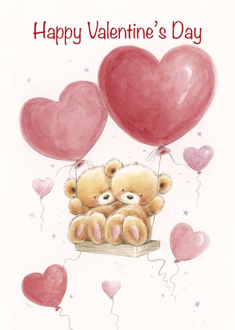 Bears Cuddling, Heart Shaped Balloons, Valentine Drawing, Bear With Heart, Valentines Day Teddy Bear, Bear Couple, Valentines Day Drawing, Teddy Bear Images, Happy Valentines Day Images