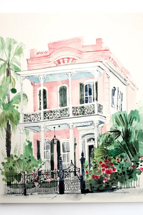 Painted in delicate watercolor on a clean white background by local New Orleans artist Lyla Clayre, a scene of a beautiful uptown home. Grab a few and make your very own collage of New Orleans. Hand signed 5" x 7" archival quality fine art print Packaged with post-consumer 100% recycled backing board and clear protective sleeve Made in New Orleans, painted on location in Uptown New Orleans Prints Art, New Orleans Print, Architectural Paintings, Clean White Background, Charleston Art, New Orleans Art, Delicate Watercolor, New Orleans Homes, Building Art