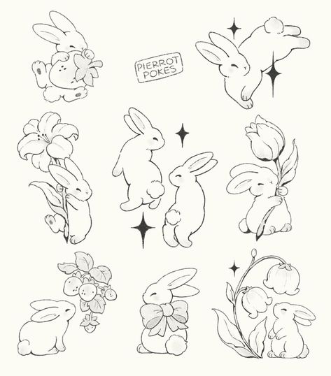 Bunny Tattoos, Flash Ideas, Rabbit Tattoos, Bunny Drawing, Cute Little Tattoos, Śliczne Tatuaże, Bunny Art, Little Tattoos, Dessin Adorable