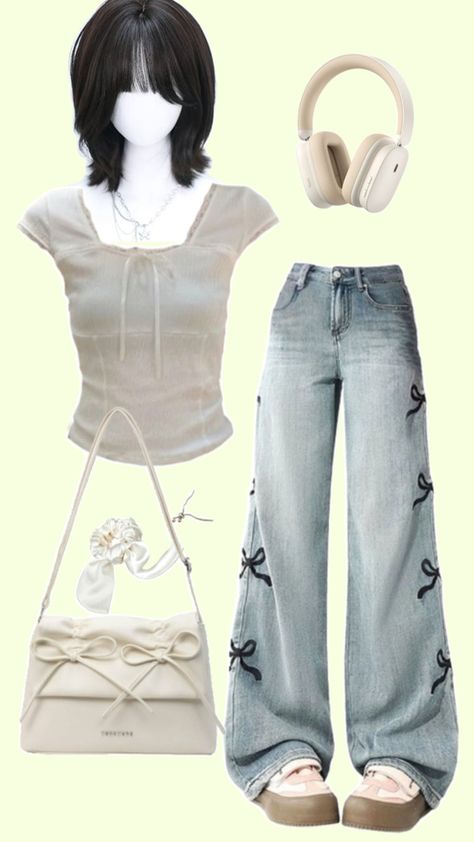 Coquette and very pretty style🩷🩷 Coquette Jeans, Coquette Outfit, Pretty Style, Dream Clothes, Y2k Style, Jean Outfits, White Jeans, Stylish Outfits, Outfit Inspirations