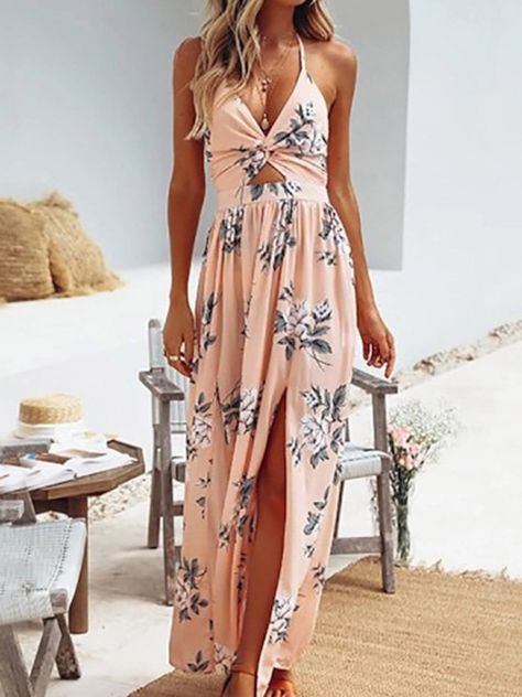 Boho Chiffon Dress, Bohemian Beach Dress, Vacation Maxi Dress, Long Dress Plus Size, Chiffon Summer Dress, Maxi Dress Summer, Sleeveless Outfit, Skirt Maxi, Women Halter