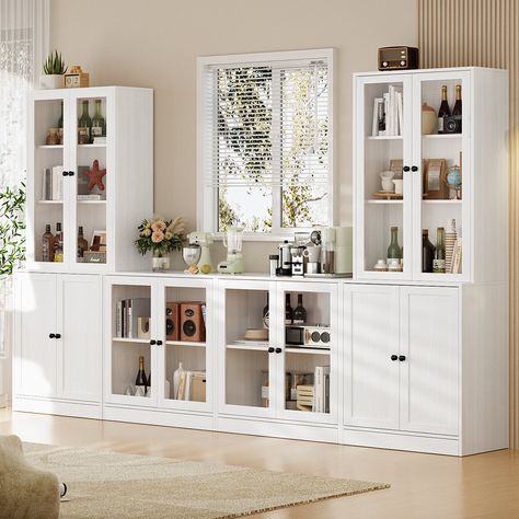 You'll love the Latitude Run® 71'' Kitchen Pantry With Bookcases, Farmhouse Wall Unit Tv Stand For Tvs Up To 75", White at Wayfair - Great Deals on all products with Free Shipping on most stuff, even the big stuff. Farmhouse Wall Unit, Organizing Furniture, Bookcases Tv, Wall Unit Tv, Wall Tv Stand, Pot Rack Kitchen, Ironing Table, West Va, Kitchen Drawer Organizers