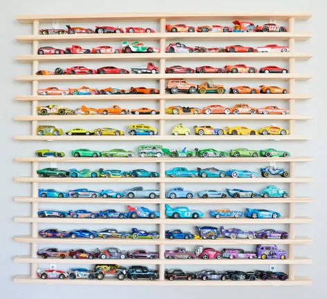 Room for vroom: 17 ways to organise and store toy cars | Mum's Grapevine Hotwheels Wall Storage, Hot Wheels Storage Ideas Diy, Hot Wheel Wall Display, Hot Wheels Wall Storage, Diy Hot Wheels Storage, Home Organization Wall, Hot Wheels Storage, Toy Car Storage, Organization Wall