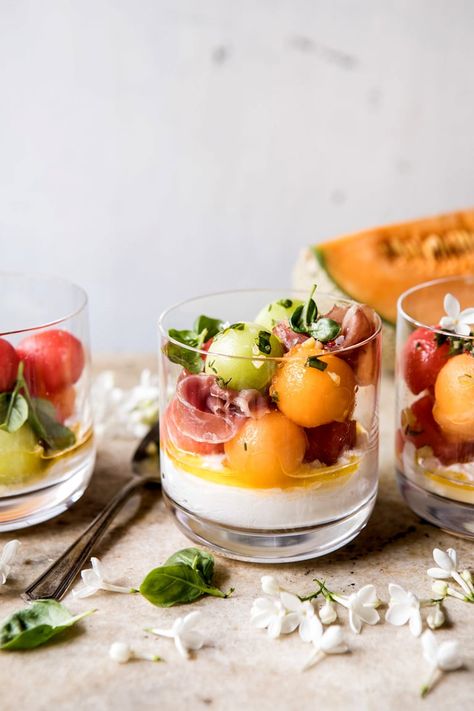 Melon Caprese Salad | halfbakedharvest.com #summerrecipes #caprese #healthy #buratta Caprese Salad Appetizer, Melon Balls, White Balsamic, Burrata Cheese, Salad Pasta, Lemon Vinaigrette, Fruit Salad Recipes, God Mat, Half Baked Harvest