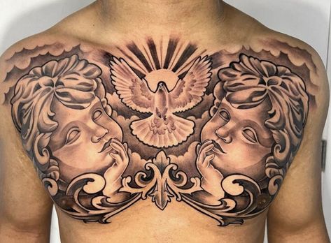 Chest Piece Tattoos Mens Clouds, Chest Tattoo Men Ideas Full, Tattoo Women Back, Men Chest Tattoo, Man Tattoo Ideas, Tattoo Peito, Women Tattoo Ideas, Chest Tattoo Stencils, Mens Body Tattoos