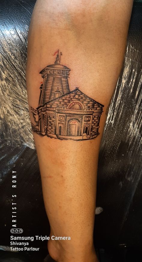 Tattoo done by Rony ✍@SHIVANYA TATTOO PARLOR Call ☎️ 70760 92047 for more info 🤘 Kedarnath Tattoo Design, Kedarnath Temple Tattoo, Kedarnath Tattoo, Kedarnath Temple, Temple Tattoo, Tattoos To Cover Scars, Tattoo Parlor, Shiva Tattoo, Bird Tattoo