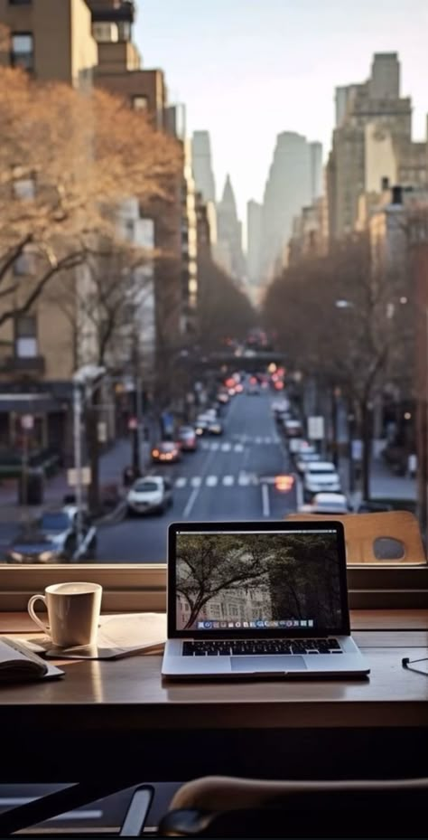 Nyc Coffee Shop, Workspace Setup, City Street View, Nyc Coffee, Cozy Workspace, Ivory Tower, New York Office, Career Vision Board, Office Life