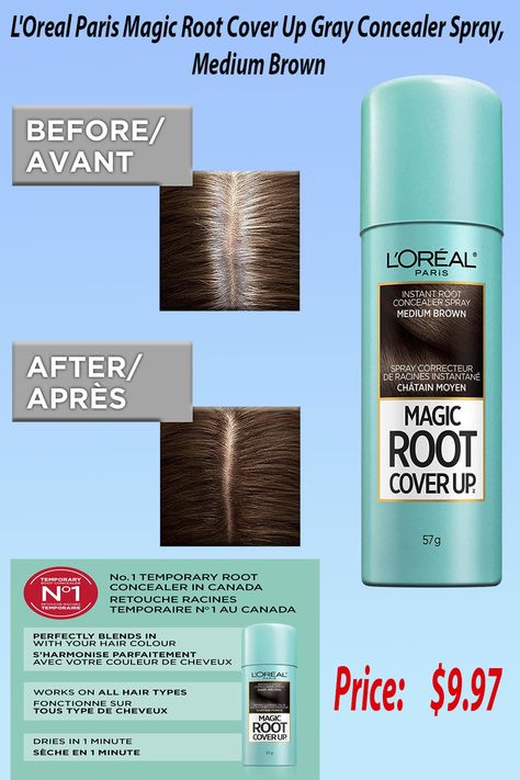 Colored Hair Spray for Gray Roots- Perfect for in-between color or salon visits, Magic Root quickly gives coverage to grey roots within seconds and lasts until your next shampoo
#lorealparis #makeupartist #lorealprofessionnel
#kerastase #hairstyles #hairstylist
#hairdresser #wella #blonde #highlights #hudabeauty
#blondehair Root Touch Up Spray, Brown Packaging, Root Cover Up, Hair Color Spray, Spray Hair, Root Touch Up, Color Spray, L Oreal, Black Beauty