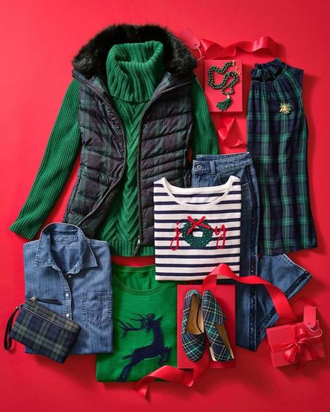 Talbots on Instagram: "Tartan and stripes—these are a few of our favorite things! 🎁 Tap to shop! #celebratewithtalbots #mytalbots #holidaystyle #plaid #festivefashion #modernclassicstyle" Red Tartan Scarf Outfit, Casual Red Fair Isle Outerwear, Talbots Outfits, Tartan Plaid L.l.bean, Christmas Sweater Outfits, Tartan Clothing, Casual Holiday Outfits, Fashion Over Fifty, Tartan Fashion