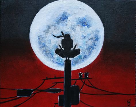 Itachi Acrylic Painting, Naruto Acrylic Painting, Itachi Painting, Couples Canvas Painting, Anime Painting, Acrylic Art Projects, Naruto Drawings, Anime Canvas Art, Watercolor Paintings Tutorials