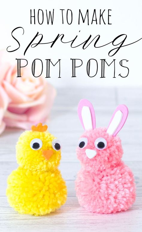 Create these cute chick and bunnies out of pom poms! This is a great easter craft idea to do with the kids in spiring. Pom Pom Easter Bunny, Kids Pom Pom Crafts, Diy Cat Crafts, Easter Pom Pom Crafts, Easter Pom Poms, Påskeaktiviteter For Barn, Pom Crafts, Easter Arts And Crafts, Fun Easter Crafts