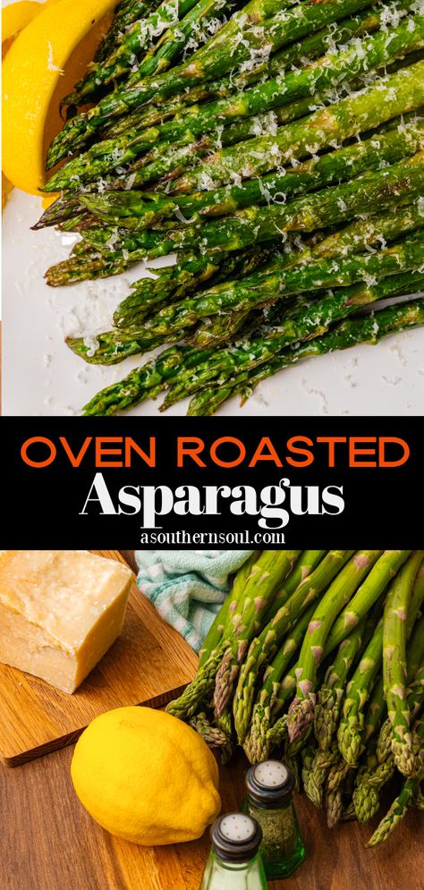 Perfectly roasted asparagus, with crispy tips that are tender on the inside, is what you get with this easy recipe! Prepared with just 5 minutes of prep and 10 minutes in the oven, this fantastic side dish is ready to serve. Asparagus In The Oven, Garlic Roasted Asparagus, Roasted Asparagus Recipe, Easy Asparagus, Ranch Recipes, Asparagus Dishes, Asparagus Recipes Roasted, Oven Roasted Asparagus, Oven Recipe