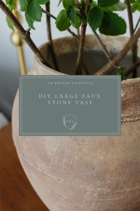 DIY Large Stone Vase Aged Stone Vase Diy, Diy Stone Look Vase, Aged Vessel, Diy Vases Ideas, Old Vases Ideas Diy Projects, Diy Ceramic Vase, Diy Textured Vase, Ceramic Vases Diy, Vase Project