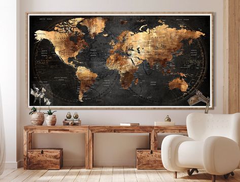 Black Vintage Style World Map Print Poster Brown Push Pin World Map Wall Art World Map Home Decor World Map Decor Continent Art Decor  ♥ If you need extra large format, please send me a message.  ♥You can use these artistic maps in the form of a poster by placing a frame or using them as a pin map by combining them with a cork board  or hang it with magnetic hangers ♥  Framed maps is for contextual images only. The Frame is not included. It is a poster that comes rolled in a tube ♥ I am using archival environmentally friendly water-base Canon UltraChrome HDR Pigment Inks, which are tested and guaranteed  ♥ Product image dimensions are representative. It is prepared to give you an idea. ♥Please be aware that the colors you see on your monitor may differ slightly from the actual colors of th Magnetic Hangers, Poster Brown, Framed World Map, World Map Painting, World Map Photo, Pin World Map, World Map Wall Decor, Push Pin World Map, World Map Print