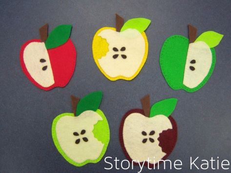 Flannel Friday: Apples! | storytime katie Preschool Apple Theme, Fruit Crafts, Flannel Board Stories, Flannel Friday, Flannel Boards, Felt Board Stories, Apple Craft, Kids Flannel, Felt Stories